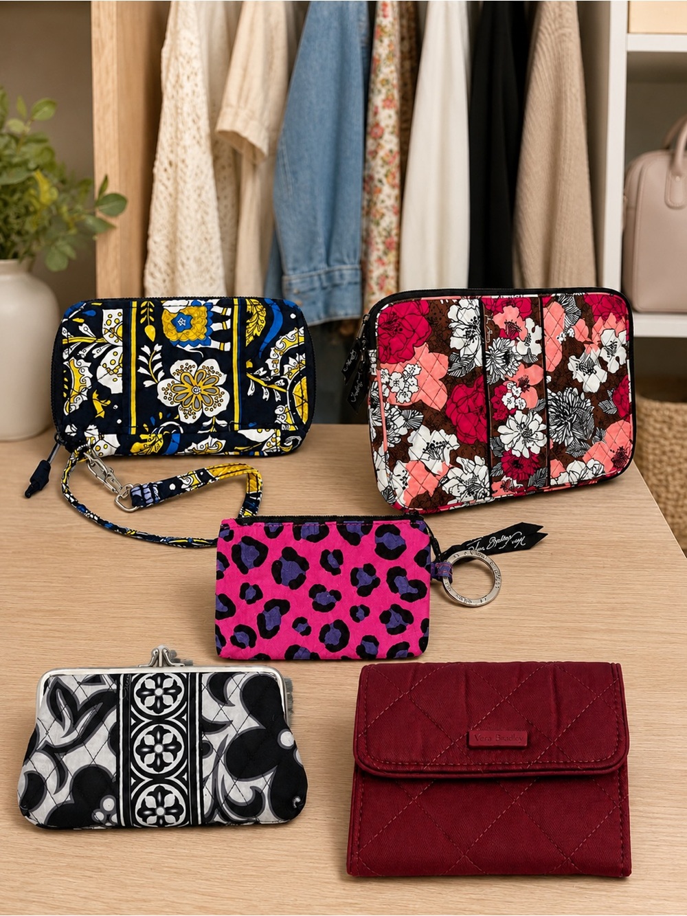 Vera Bradley Bundle 5-Piece Retired Wallet Phone Case Clutch & Sleeve